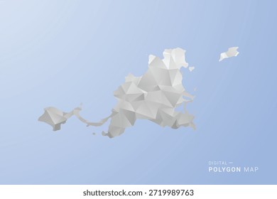 Saint Martin Karte - polygonale Vektorgrafik in Grau, Weiß und Blau, Low-Poly-geometrisches Design, minimale Silhouette, geeignet für Infografik und modernes Design.