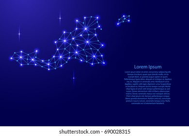 Saint Martin map of polygonal mosaic lines network, rays and space stars of vector illustration.