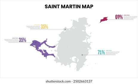 Saint Martin Modern Map Percentage Infographic Template, Detailed infographic map of Saint Martin