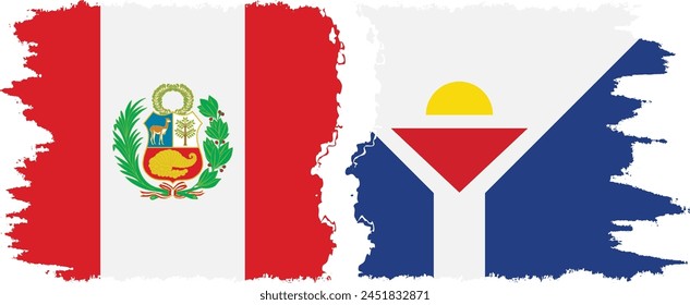 Saint Martin and Peru grunge flags connection, vector