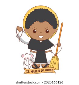 saint martin of porres cartoon isolated over white background. vector illustration