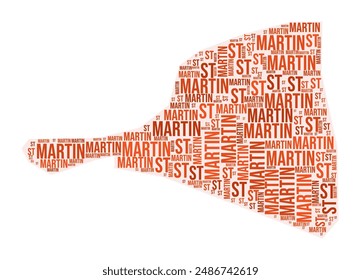 Saint Martin region word cloud. Country shape design. Saint Martin colored illustration. Region names collage cloud. Vector illustration.