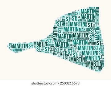 Saint Martin regions word cloud. Country logo design. Regions typography style vector image. Saint Martin colored text cloud. Vibrant vector illustration.