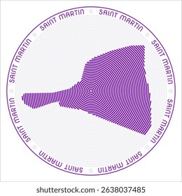 Saint Martin round logo design. Country shape build of rings. Saint Martin text around the country. Vector Illustration.