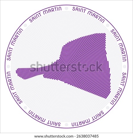 Saint Martin round logo design. Country shape build of rings. Saint Martin text around the country. Vector Illustration.