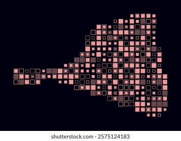 Saint Martin, shape of the country build of colored cells. Digital style map of the Saint Martin on dark background. Large size square blocks. Plain vector illustration.