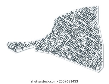 Saint Martin shape text cloud. Country border with shadow on white background. Saint Martin with regions division in vintage gazette style. Beautiful vector illustration.