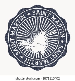 Saint Martin stamp. Travel rubber stamp with the name and map of the island, vector illustration. Can be used as insignia, logotype, label, sticker or badge of Saint Martin.