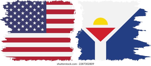 Saint Martin and USA grunge flags connection, vector