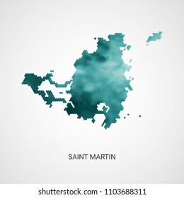 Saint Martin vector map - blue geometric gradient graphic background from hexagon dots.