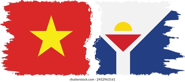 Saint Martin and Vietnam grunge flags connection, vector