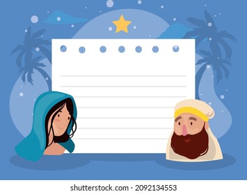 saint mary and joseph with paper sheet