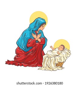 Saint Mary Mother Of Jesus. Pop Art Retro Vector Illustration Vintage Kitsch 50s 60s Style