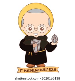 Saint Maximilian Maria Kolbe Cartoon Isolated Over White Background. Vector Illustration