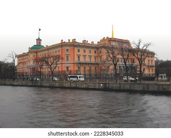 Saint Michael's Castle in the center of Saint-Petersburg, Russia. Cloudy autumn view. Vector image.