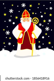 Saint Nicholas against the background of the winter night sky. Character of Christianity and Slavs. letter to saint nicholas.