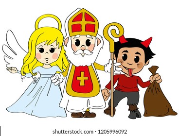 Saint Nicholas, angel and devil 