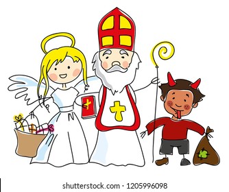 Saint Nicholas, angel and devil 