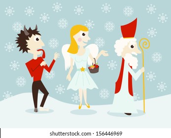 Saint Nicholas, angel and devil