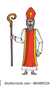Saint Nicholas in bishop's clothing. Saint Nicholas as a symbol of goodness and wisdom and symbol of slavic Christmas. Sketch of the cartoon illustration isolated on white background.