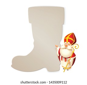 Saint Nicholas with boot shape poster template isolated on white background