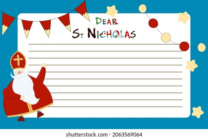 Saint Nicholas celebrating the holidays - isolated. Letter to Saint Nicholas. Winter holidays.