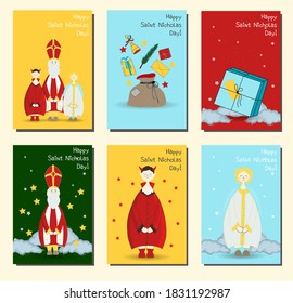 Saint Nicholas, Christian holiday. Set of posters or banners. postcards set Happy saint nicholas day.