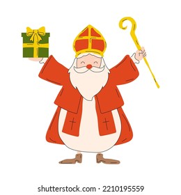 Saint Nicholas christmas character vector set. Saint Nicholas christmas characters with standing pose and happy expression holding gifts and letter element for xmas design collection.