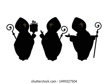 Saint Nicholas collection of silhouettes isolated on transparent background