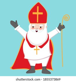 Saint Nicholas cute cartoon character clip art vector illustration. Design element for winter holidays, Christmas, New Year. 