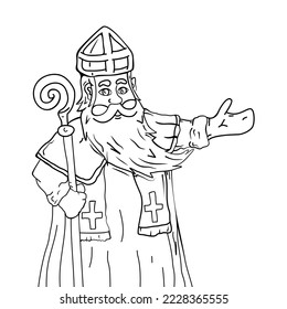 Saint Nicholas Day coloring page. Illustration of Isolvano on a white background.