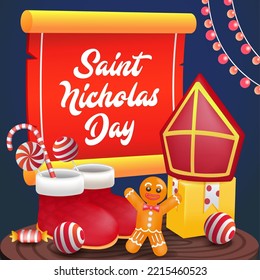 Saint Nicholas Day, gifts and sweets on the table. Suitable for events