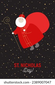 Saint Nicholas day. Greeting card.
Illustration of the Saint Nicholas is flying in the sky