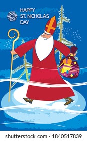 Saint Nicholas day.
International religious holiday, saint's day, graphic poster with text.