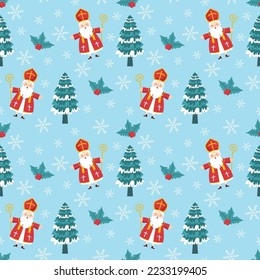 Saint Nicholas Day or Sinterklaas Seamless Pattern with Gift Box and Christmas Template Background Hand Drawn Cartoon Flat Illustration