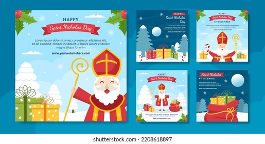 Saint Nicholas Day or Sinterklaas Social Media Post Template Hand Drawn Cartoon Flat Illustration