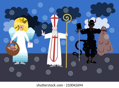 Saint Nicholas, devil and angel - Czech folk christmas tradition