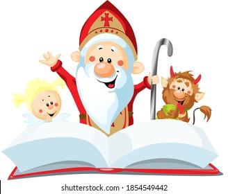 Saint Nicholas, devil and angel - vector illustration isolated on white background Flat design