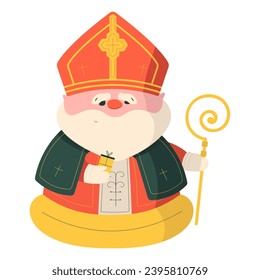 
Saint Nicholas for festive decoration. Christian holiday for children. Happy St. Nicholas day. Flat vector illustration.