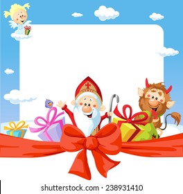 saint nicholas frame - funny vector background illustration