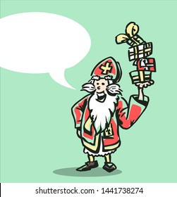 Saint Nicholas holding present - comic layout