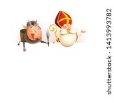 Saint Nicholas and Krampus on board - happy cute characters celebrate holiday - vector illustration isolated on white