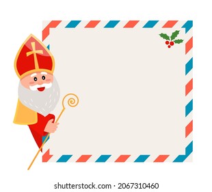 St. Nikolaus-Brief mit heiligen Weihnachtselementen. neues Jahr und Weihnachten Konzept. flache Vektorgrafik einzeln auf weißem Hintergrund