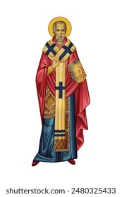 Saint Nicholas of Myra. Illustration in Byzantine style isolated