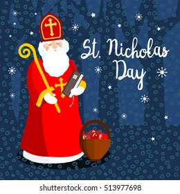 Saint Nicholas in the night, vector greeting card