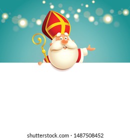 Saint Nicholas on board - happy cute character vector illustration