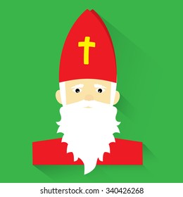 Saint Nicholas on green background, flat design, vector illustration 