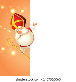 Saint Nicholas on left side of board - happy cute character celebrate holiday - poster template