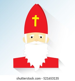 Saint Nicholas on white background with blue shadow. Flat design vector illustration.