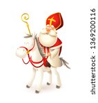 Saint Nicholas on white horse - Sinterklaas and Amerigo vector illustration isolated on white